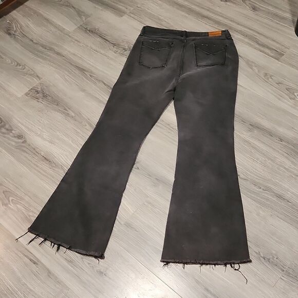 Black Washed Unpublished Raw Hem Flare Jeans - Picture 8 of 8